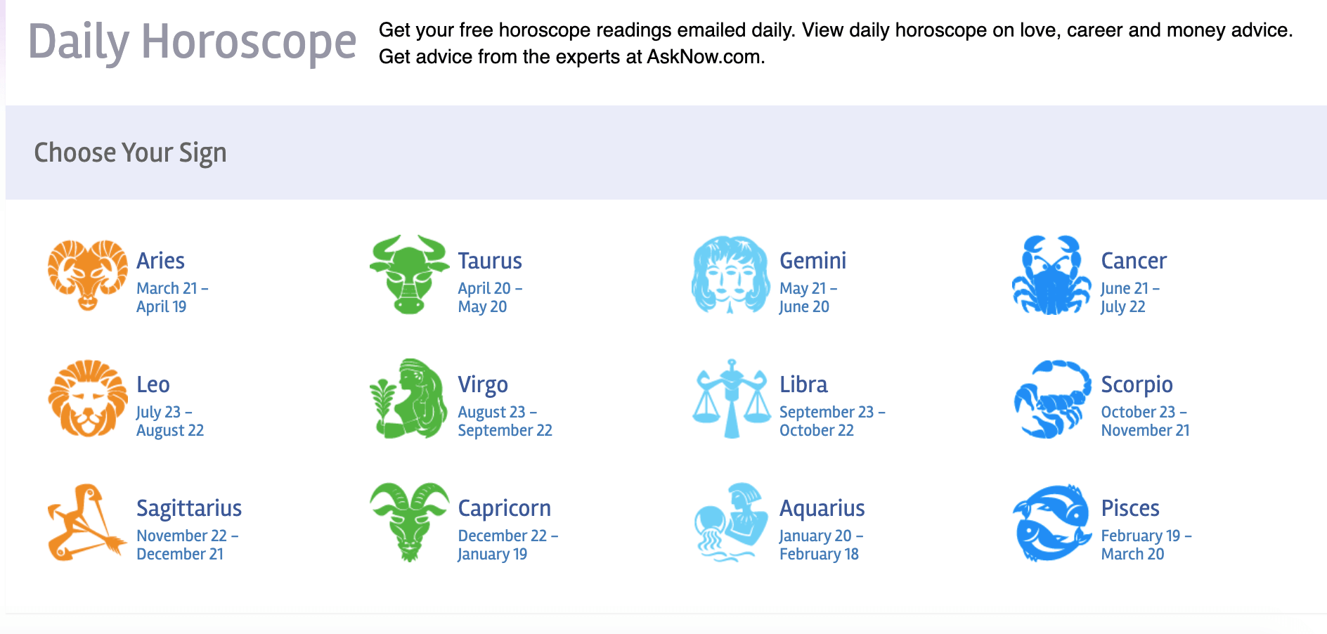 AskNow's daily horoscopes